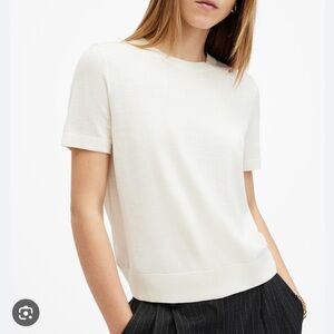 All Saints Cream Fitted Short Sleeve Sweater Tee